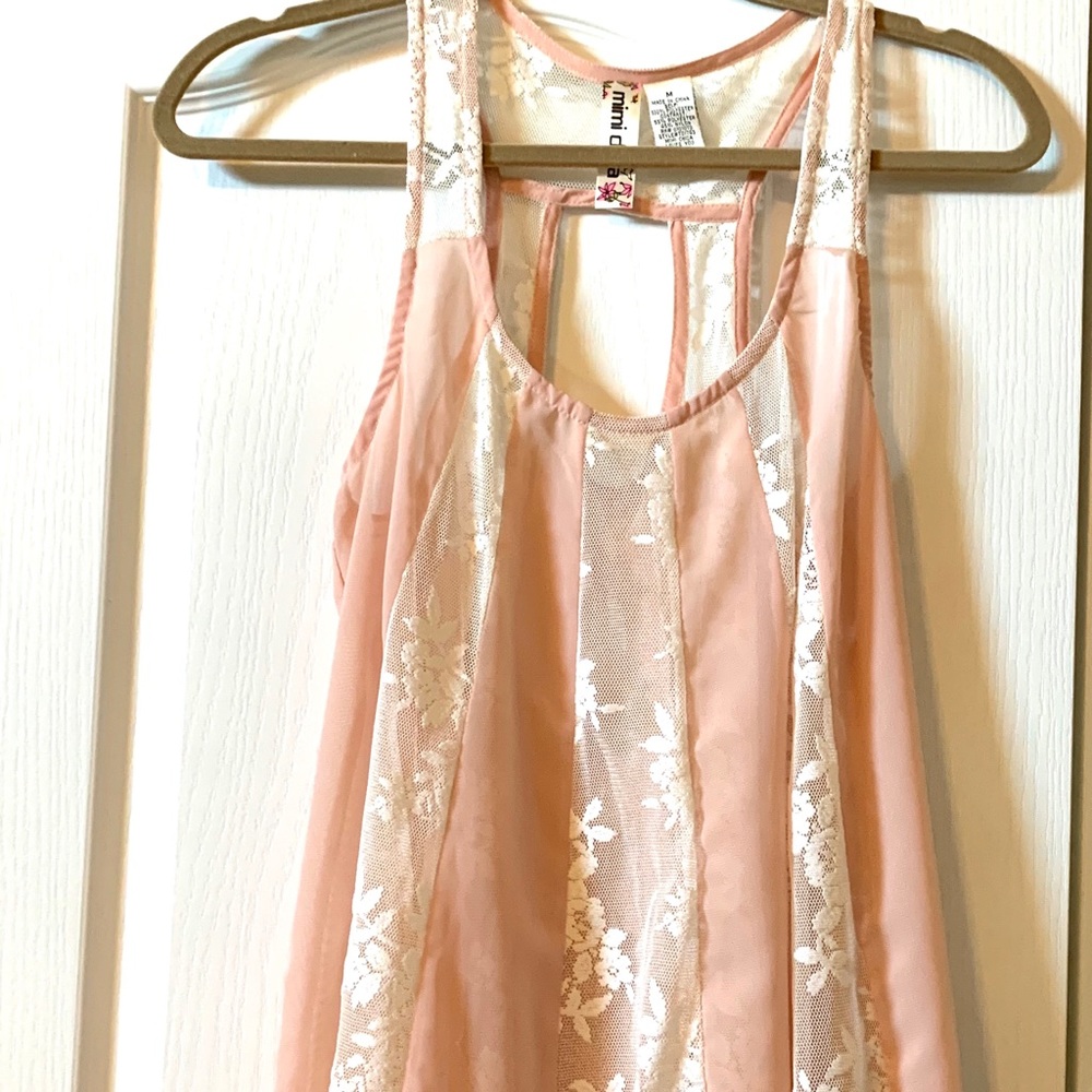 New Without Tag Pink & White Lace& Chiffon Top